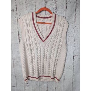Sunday Best Cable Knit Pullover V-Neck Sleeveless Sweater Vest Pink Size M Mediu